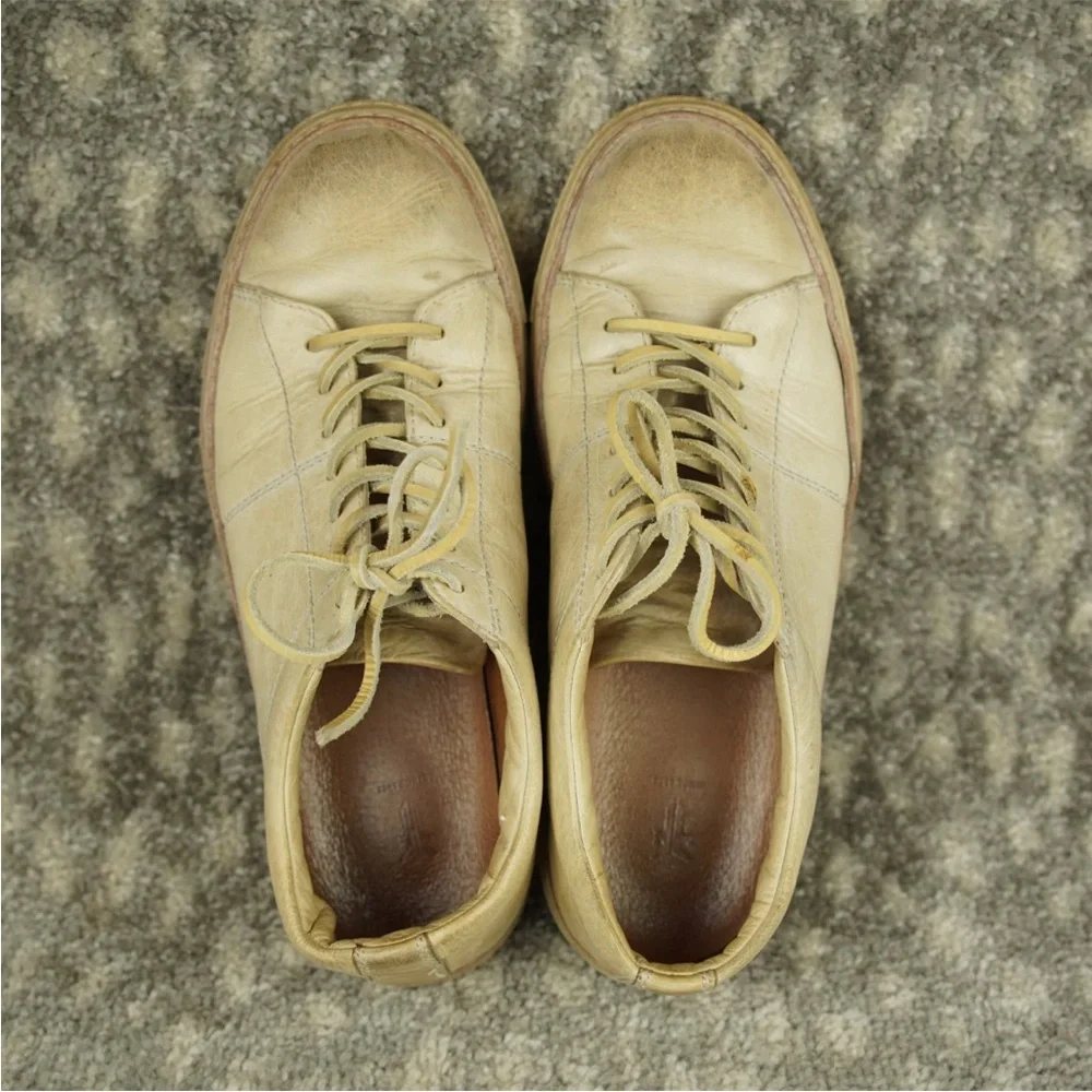 Frye Walker Sneakers Mens Size 9 Cream Ivory Low Top Leather Shoes Leather Lace